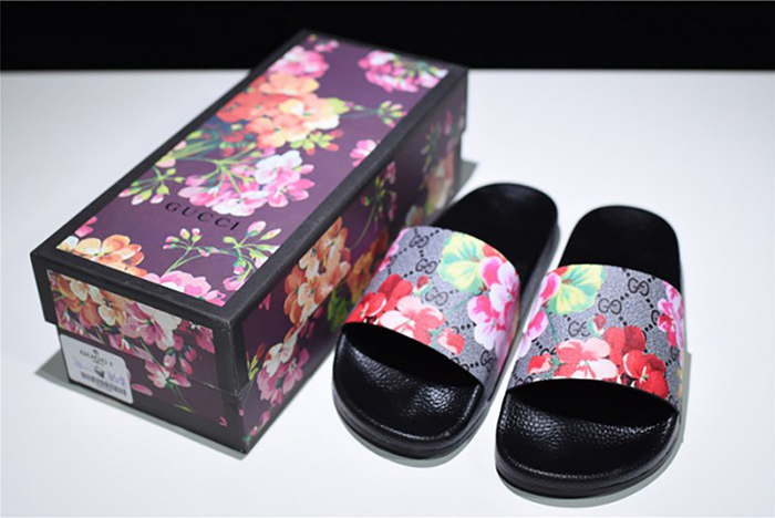 GUCCI Leather SLIDE SANDAL with FLOWER  0400088498707