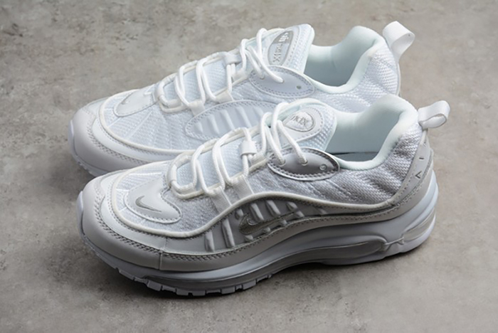NIKE AIR MAX 98 "TRIPLE WHITE" Pure Platinum-Black-Reflect Silver 640744-106