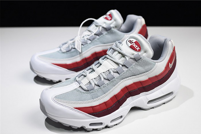 NIKE Air Max 95 Essential Mens White-Grey-Red Running Shoes  749766-103
