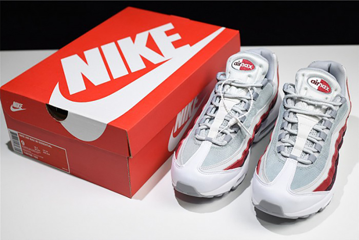 NIKE Air Max 95 Essential Mens White-Grey-Red Running Shoes  749766-103
