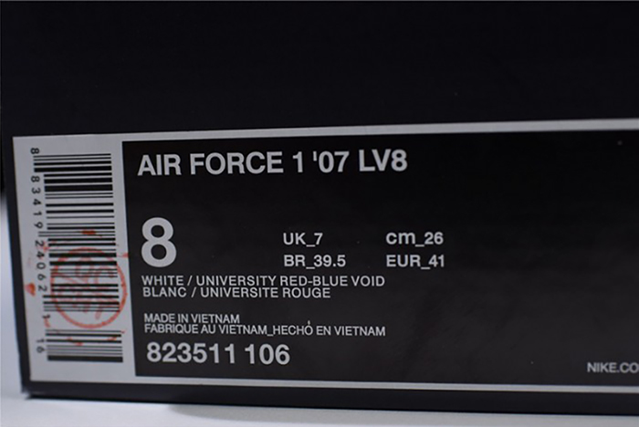 Nike Air Force 1 Low LV8 3D Chenille Swoosh White Red Blue  823511-106