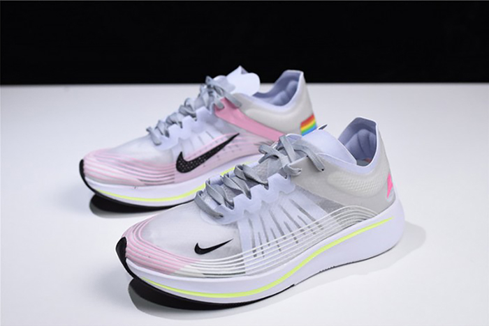 Nike Mens Lab Zoom Fly SP Swoosh Pinwheel Light Gray White Pink Yellow AA3172-106