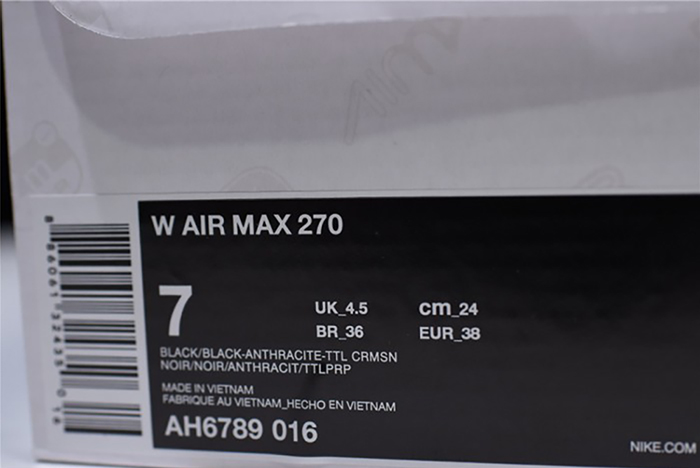 Nike womens  Air Max 270 black purple AH6789 016