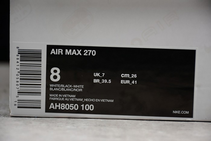 NIKE AIR MAX 270 WHITE/BLACK AH8050-100