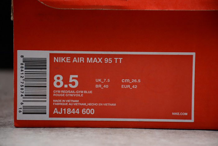 Nike mens AIR MAX 95 TT "PULL TAB"  gym red/ sail-gym-blue AJ1844-600