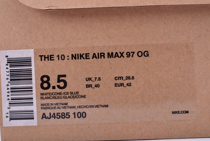 Off White X Air Max 97 The Ten White Cone Ice Blue AJ4585-100
