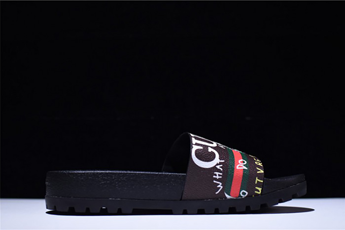 GUCCI Leather SLIDE SANDAL with gg logo mens