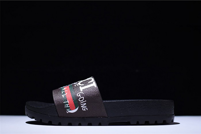 GUCCI Leather SLIDE SANDAL with gg logo mens