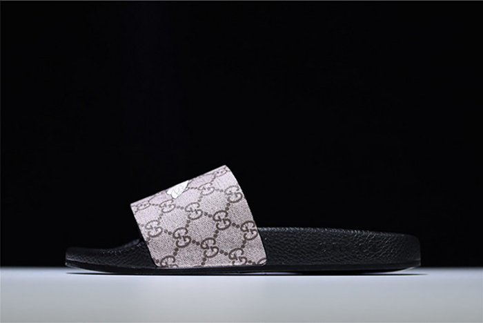 GUCCI Leather SLIDE SANDAL with PLAID BEE