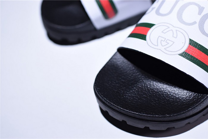 GUCCI Leather SLIDE SANDAL black WITH GG LOGO mens