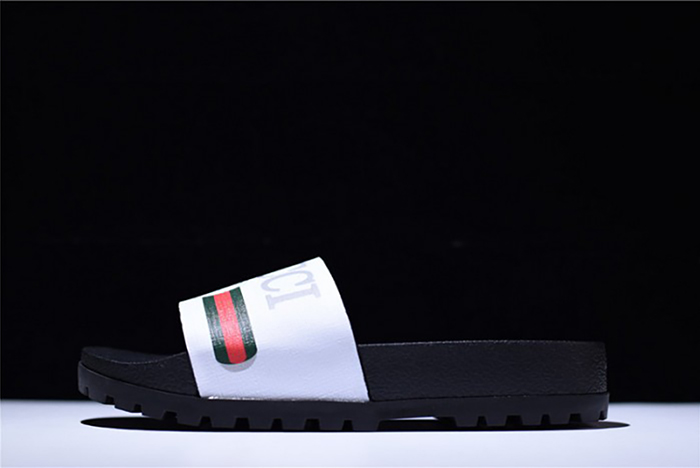 GUCCI Leather SLIDE SANDAL black WITH GG LOGO mens