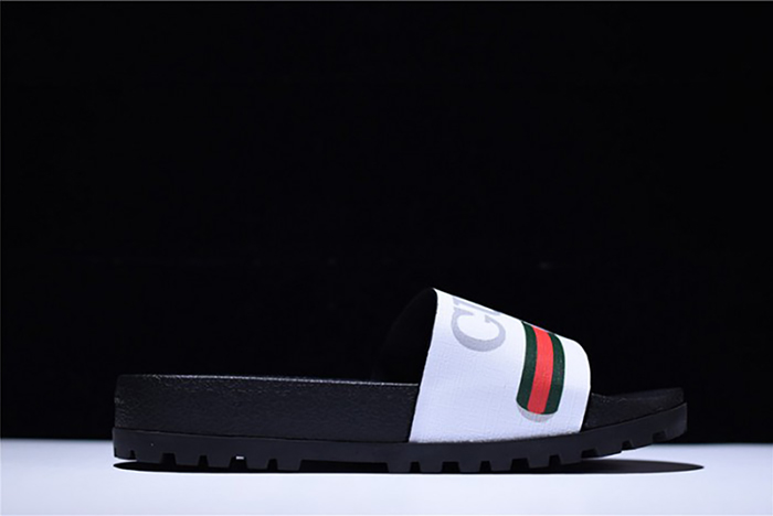 GUCCI Leather SLIDE SANDAL black WITH GG LOGO mens