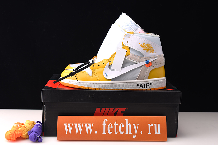 2019 AIR JORDAN 1 X OFF-WHITE NRG WHITE/DARK POWDER YELLOW-CONE AQ0818-149